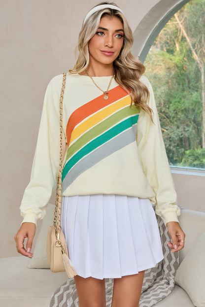 Apricot Rainbow Colorblock Pullover Sweatshirt