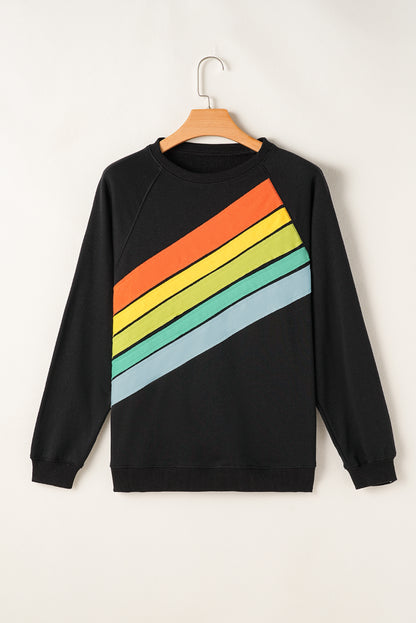 Apricot Rainbow Colorblock Pullover Sweatshirt