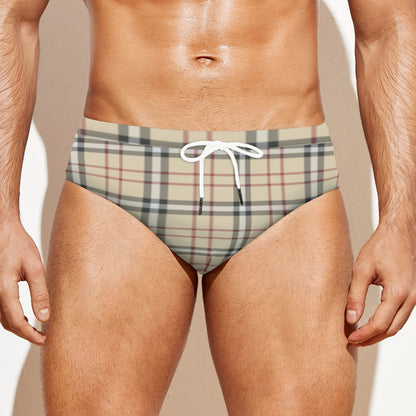 Men's Tan Plaid Stripe Design Brief Trunk