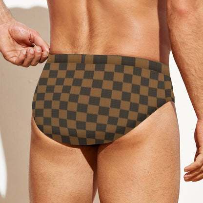 Men's Brown Checkered Design Briefs Triangle Trunk