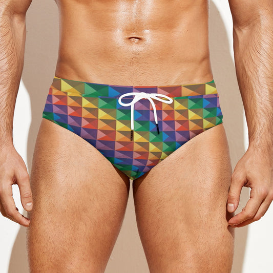 Men's Rainbow Geometric Pattern Design Brief Trunk