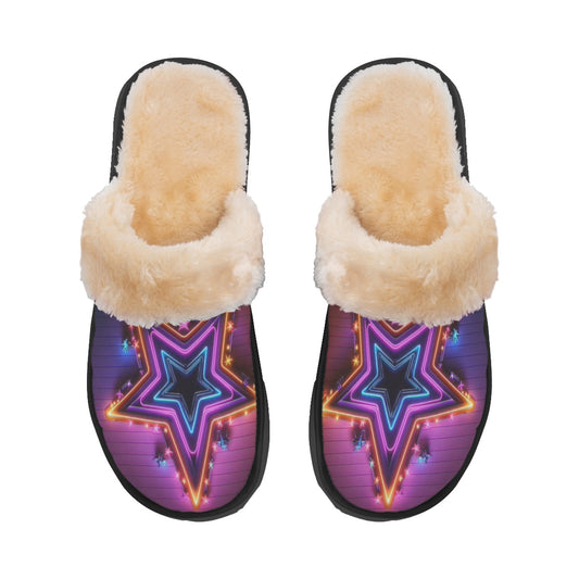 Women's Neon Star Design Home Plush Slippers