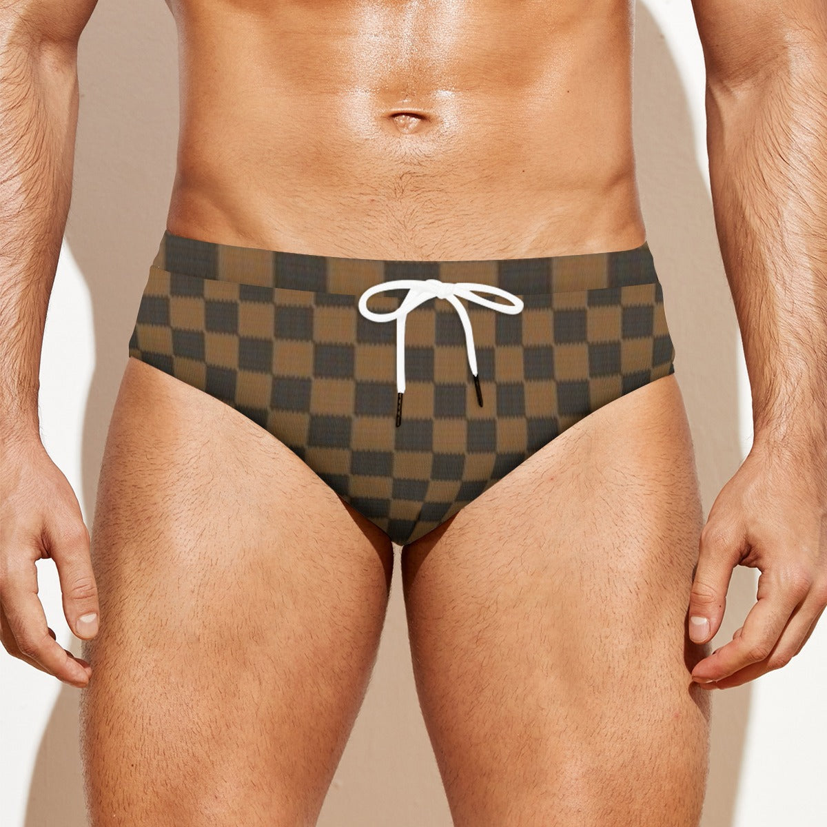 Men's Brown Checkered Design Briefs Triangle Trunk