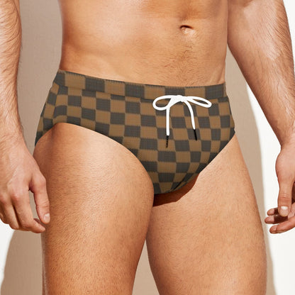 Men's Brown Checkered Design Briefs Triangle Trunk