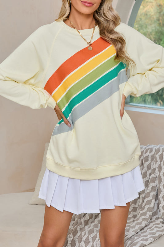 Apricot Rainbow Colorblock Pullover Sweatshirt