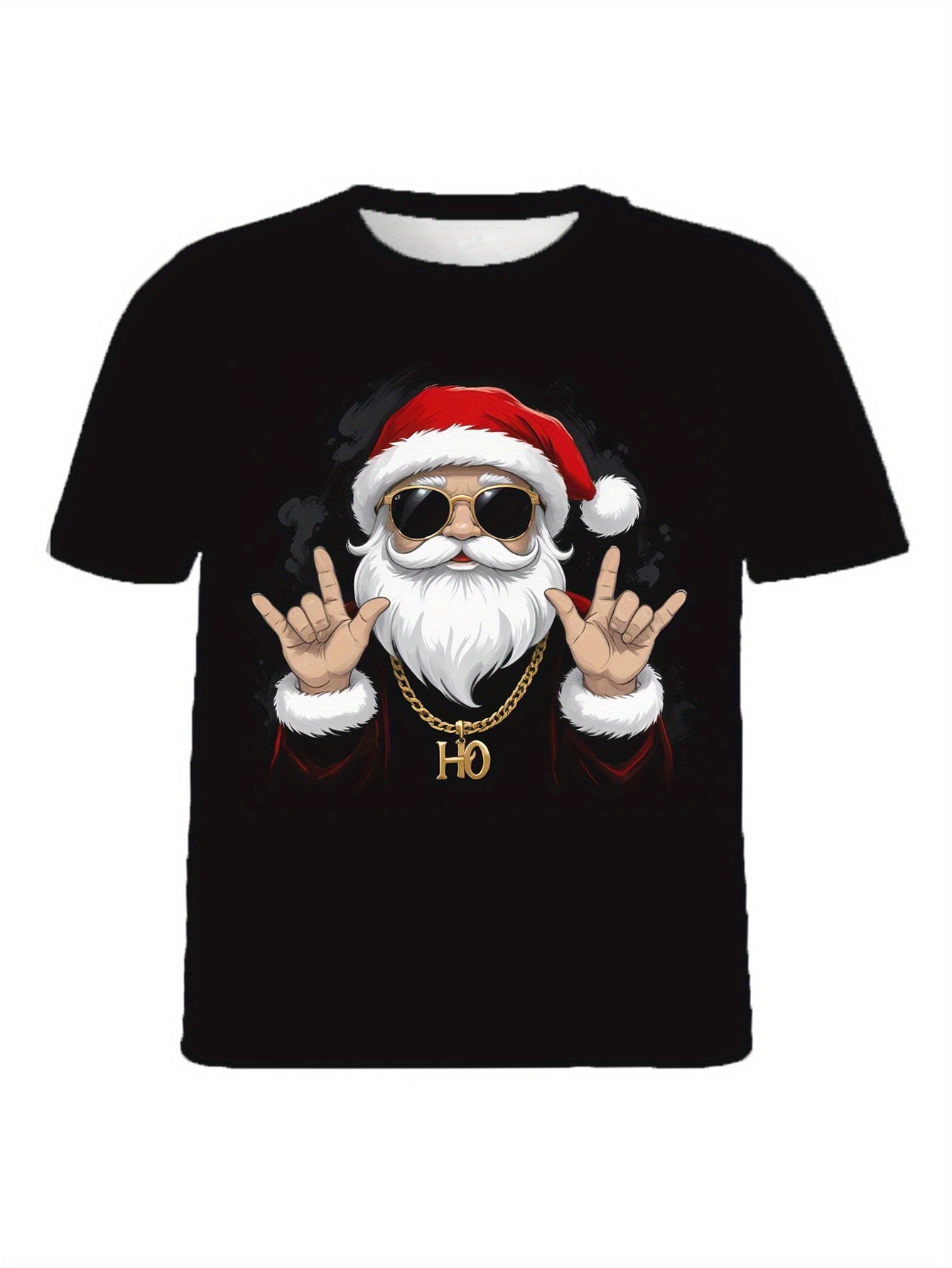 Cool Santa Claus Print T-shirt, Men's Comfortable Short Sleeved Round Neck T-shirt, Men's Clothing For Summer Outdoor Activities