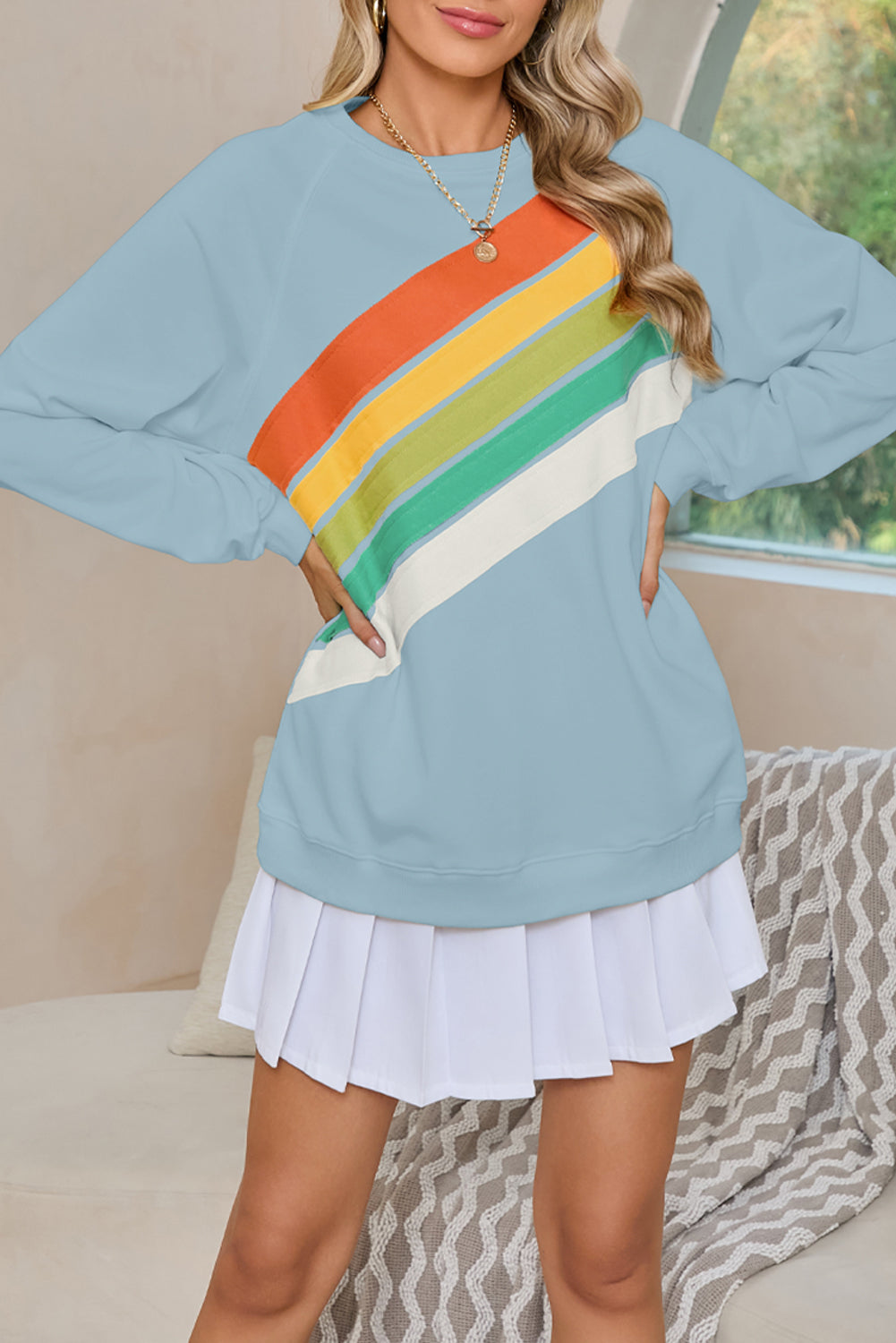 Apricot Rainbow Colorblock Pullover Sweatshirt