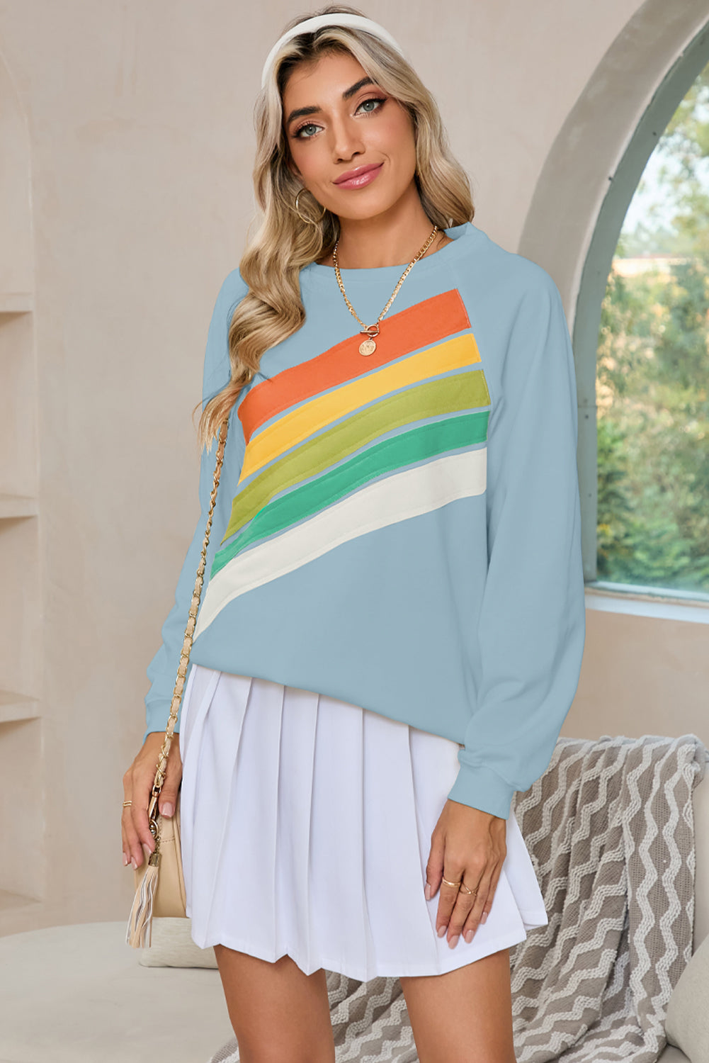 Apricot Rainbow Colorblock Pullover Sweatshirt