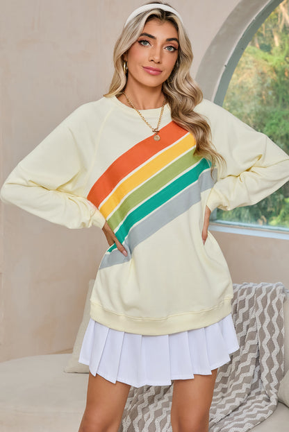 Apricot Rainbow Colorblock Pullover Sweatshirt