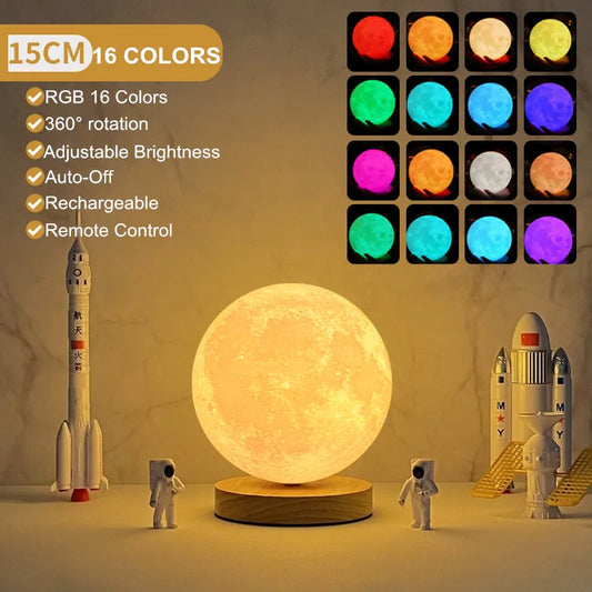 16 Colors Creative 3D Led Moon Night Lamp 360° Rotating Lunar Night Light for Home Office Room Touch Control Desktop Moon Lamp