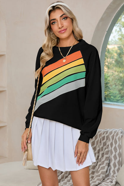 Apricot Rainbow Colorblock Pullover Sweatshirt