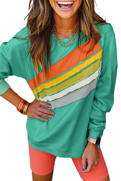 Apricot Rainbow Colorblock Pullover Sweatshirt