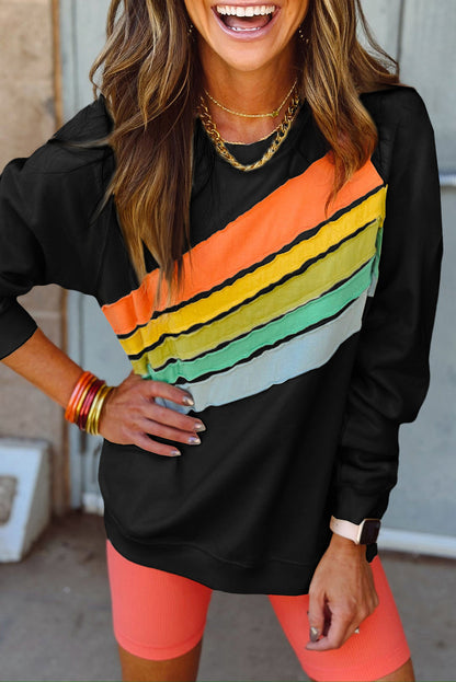 Apricot Rainbow Colorblock Pullover Sweatshirt