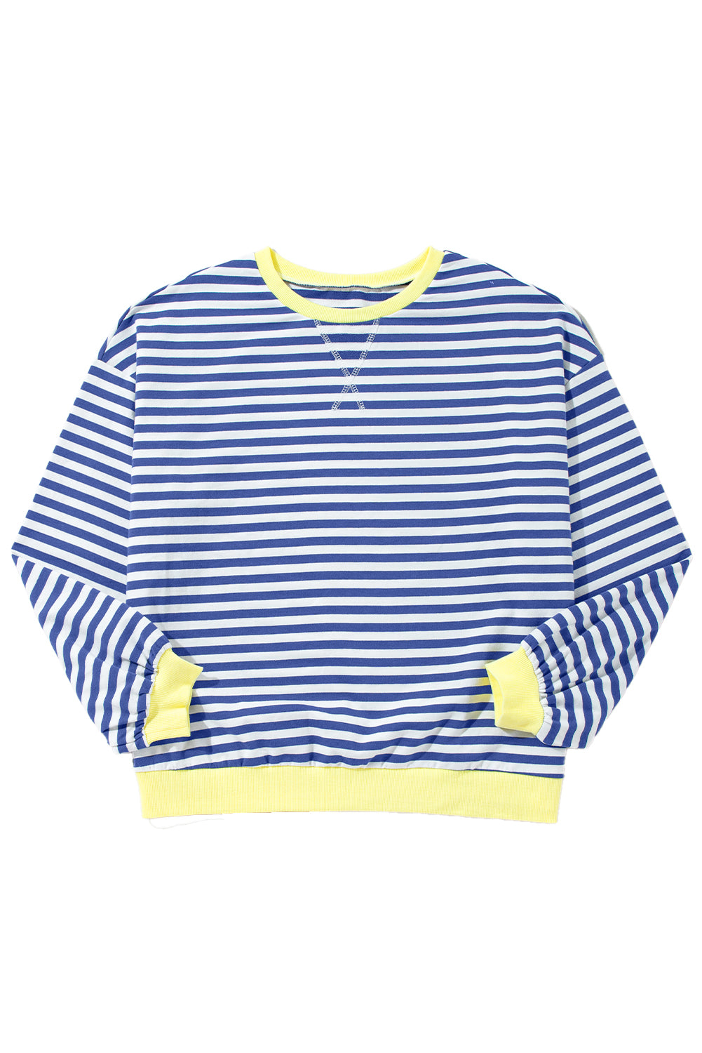 Blue Stripe Contrast Edge Cross Seam Oversized Pullover