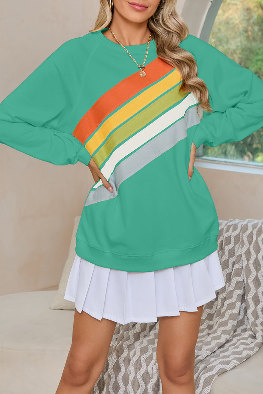 Apricot Rainbow Colorblock Pullover Sweatshirt