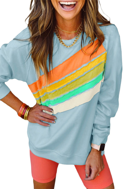 Apricot Rainbow Colorblock Pullover Sweatshirt