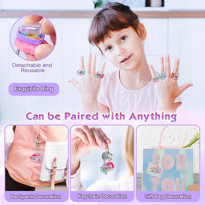 Jewel Rings Stickers Magical Kits For Little Girls, Handmade DIY Crafting Rings Bracelet Pendent Keychain, DIY Crafts For Kids, 71 PCS DIY Toys For Age 3 4 5 6 Year Old