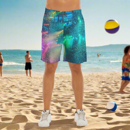 Concert Print Men's Beach Shorts With Elastic Waist