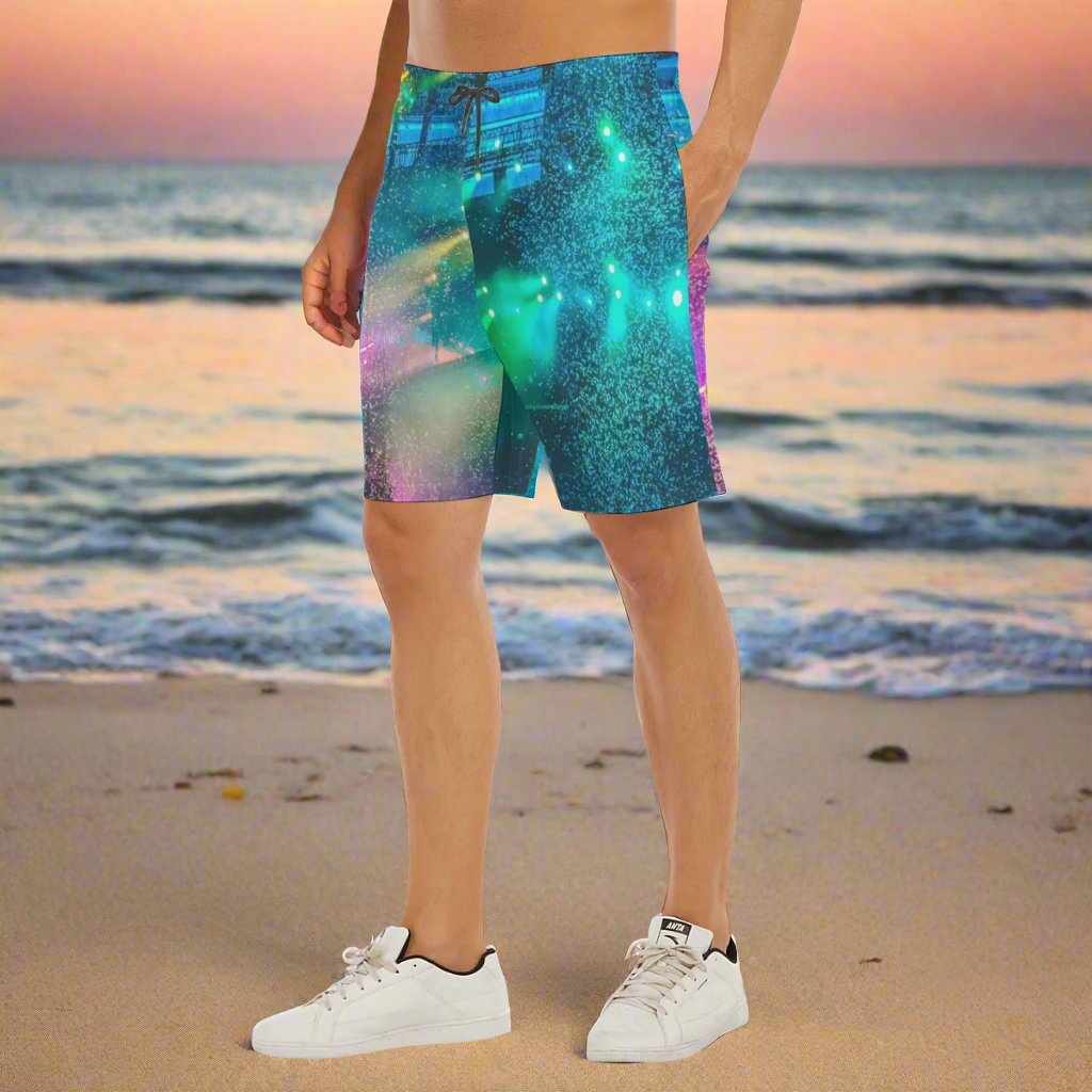 Concert Print Men's Beach Shorts With Elastic Waist