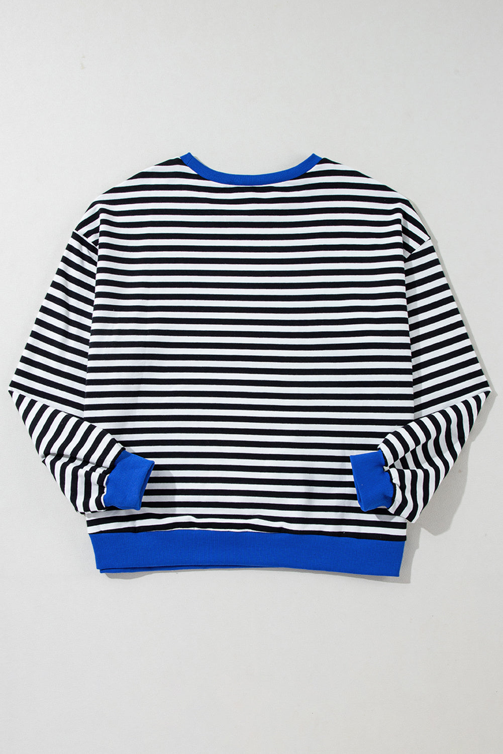 Blue Stripe Contrast Edge Cross Seam Oversized Pullover