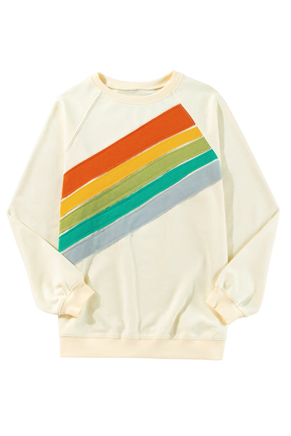 Apricot Rainbow Colorblock Pullover Sweatshirt