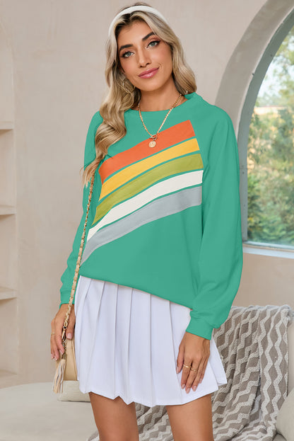 Apricot Rainbow Colorblock Pullover Sweatshirt