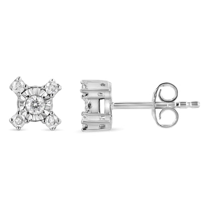 .925 Sterling Silver 1/4 Cttw Miracle Plate Set Round and Princess-Cut Diamond "X" Shaped Stud Earrings (I-J Color, I2-I3 Clarity)