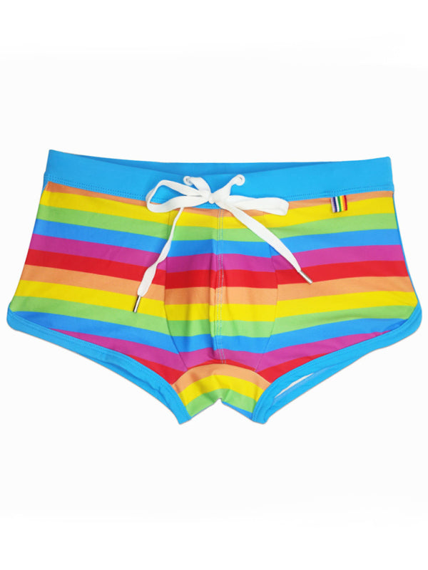 Men's Rainbow Fashion Tethered Slit Boxer Swim Shorts