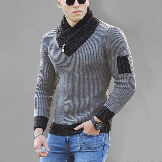 British Style Men's Sweater Pullover Long Sleeve Scarf Turtleneck Men's Knitwear