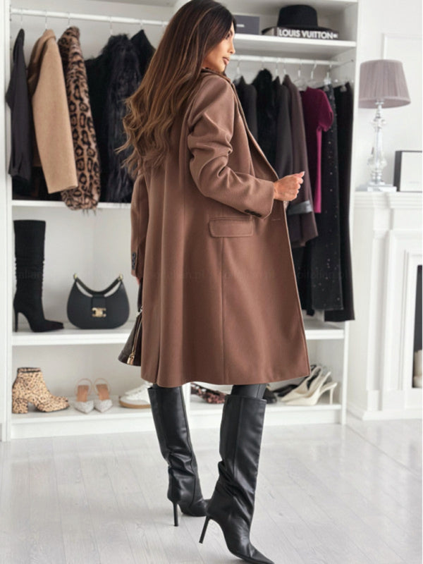 Autumn and winter simple long-sleeved solid color single-breasted jacket