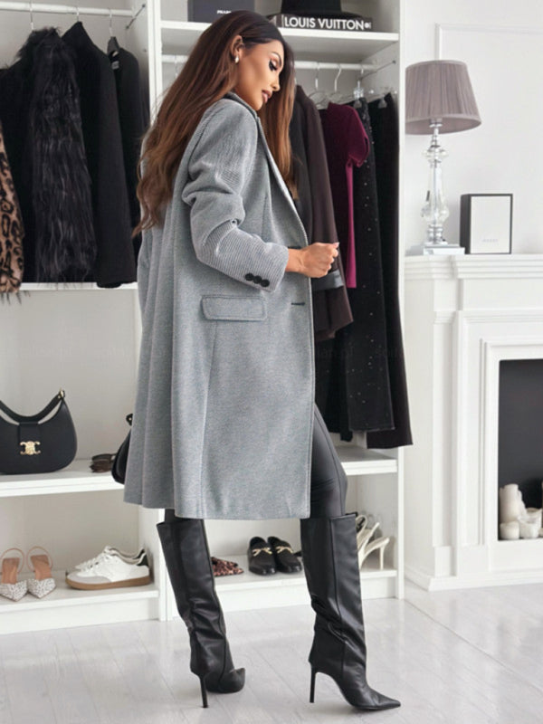 Autumn and winter simple long-sleeved solid color single-breasted jacket